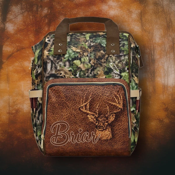 PERSONALIZED Deer Hunter Backpack or Diaper Bag Whitetail Deer Rustic Camo *Digitally Printed Design* Hunter Baby Gift, Deer Hunting Gift