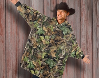 Adult OVERSIZED Tree Camo Blanket Hoodie, Giant Fleece Full Body Wearable Blanket, Warm Snuggle Couch Wear, Christmas Present For Hunter