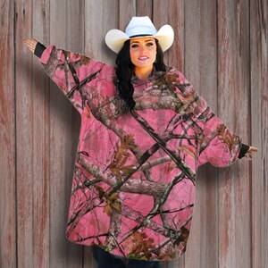 Adult GIANT OVERSIZED Pink Camo Blanket Hoodie, Christmas Present for Hunting Girls, Pink Camo Full Body Fleece, Pink Tree Camo Gift for Her