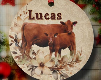 PERSONALIZED Red Angus Christmas Ornament, Custom Cow Calf Western Ornament, Cattle Breed Christmas Gift, Ranching Farming Stocking Stuffers