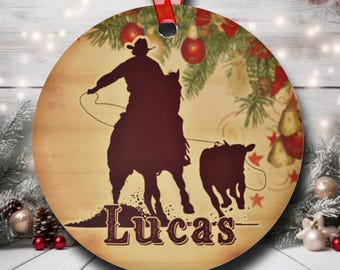 PERSONALIZED Calf Roper Cowboy Western Ornament, Rodeo Custom Christmas Ornament, Christmas Gift for Rancher, Western Stocking Stuffer