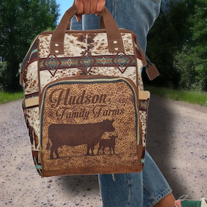 PERSONALIZED Western Backpack Diaper Bag Rustic Cattle Gift for Rancher Cowgirl Farm Mom Cowboy Backpack Baby Gift 100% DIGITALLY PRINTED