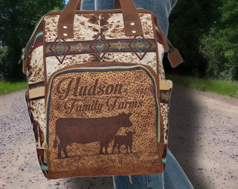 PERSONALIZED Western Backpack Diaper Bag Rustic Cattle Gift for Rancher Cowgirl Farm Mom Cowboy Backpack Baby Gift 100% DIGITALLY PRINTED