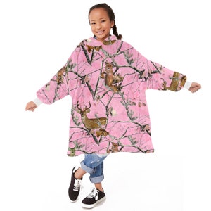 OVERSIZED Pink Deer Camo Kids Blanket Shirt, Youth Size GIANT Wearable Blanket Christmas Gift for Girl Who Hunts, Hunting Christmas Present