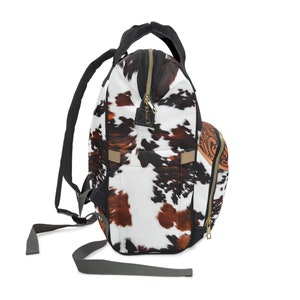 Personalized Western Backpack/Diaper Bag, DIGITALLY PRINTED Hair-on Cowhide & Carved Leather Design. Perfect Western Christmas or Baby Gift image 12