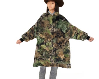 Youth OVERSIZED Tree Camo Hooded Blanket Kids GIANT Fleece Full Body Wearable Blanket, Camo Deer Hunter Christmas Gifts for the Whole Family
