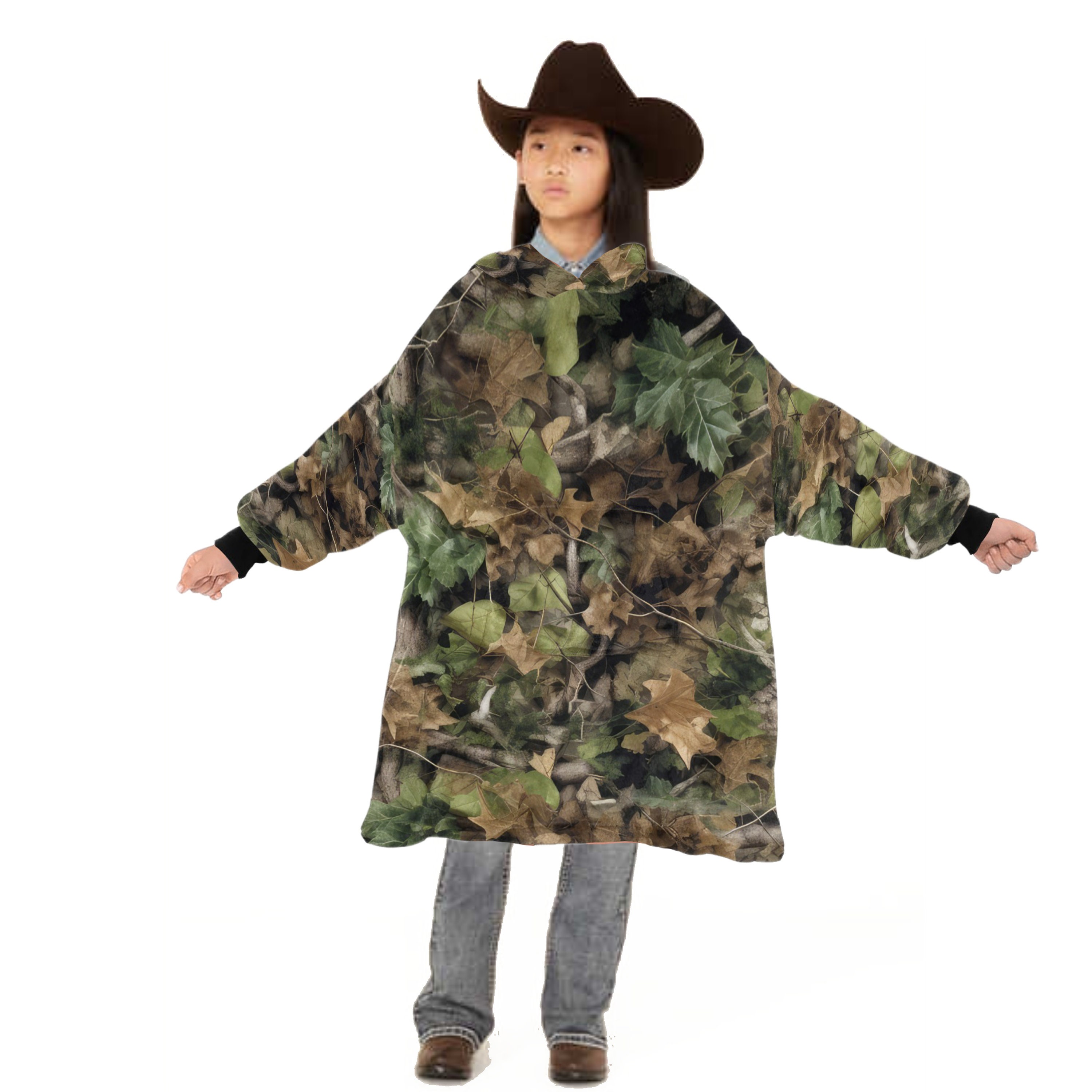 Youth OVERSIZED Tree Camo Hooded Blanket Kids GIANT Fleece Full