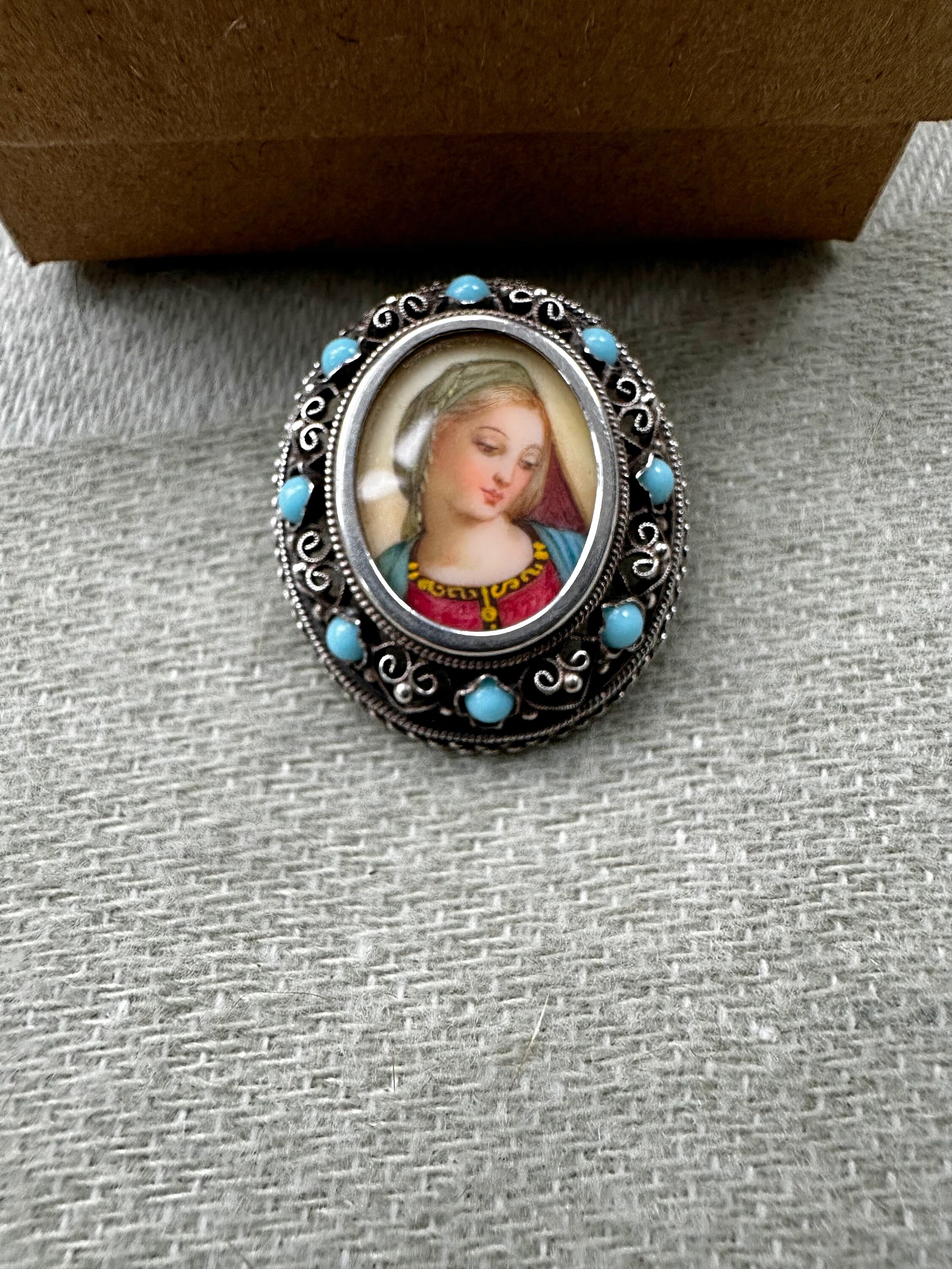 Broche Ancienne En Argent Massif Et Turquoise - Bijou Vintage - Occasion