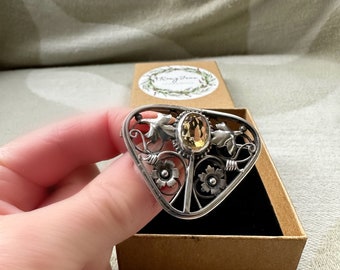 Silver & Citrine Art Nouveau Brooch