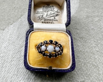 ヴィンテージオパール＆ブルーサファイアフローラルリング – 9K