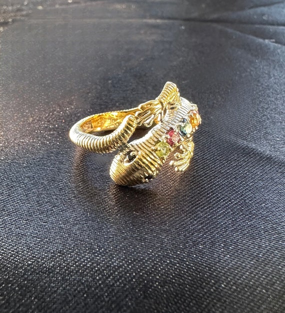 Silver Gilt Lizard Ring: Amethyst, Citrine, Garne… - image 3