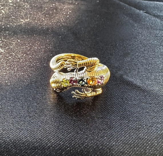 Silver Gilt Lizard Ring: Amethyst, Citrine, Garne… - image 5