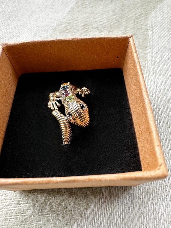 Silver Gilt Lizard Ring: Amethyst, Citrine, Garne… - image 6