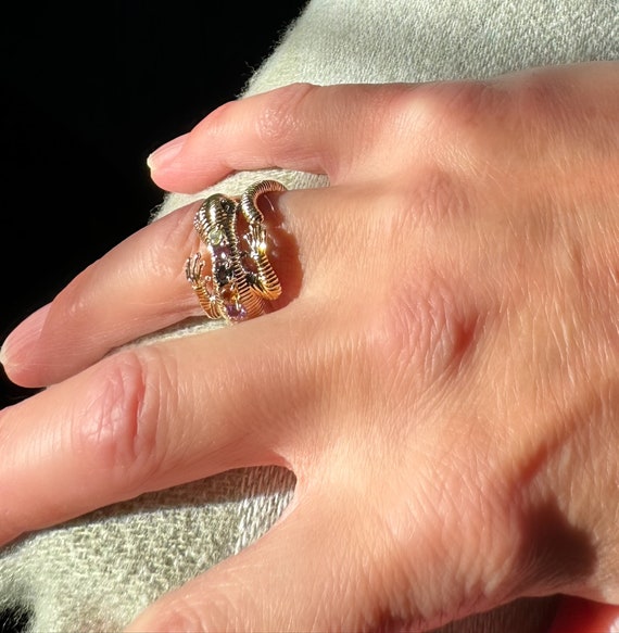 Silver Gilt Lizard Ring: Amethyst, Citrine, Garne… - image 2