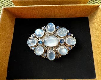 Antique Moonstone and Sapphire Brooch