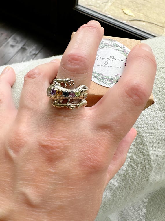 Silver Gilt Lizard Ring: Amethyst, Citrine, Garne… - image 7