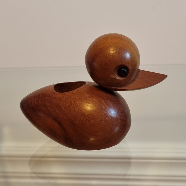Vintage wooden Duck, Scandinavian/Danish Modern Teak toothpick holder