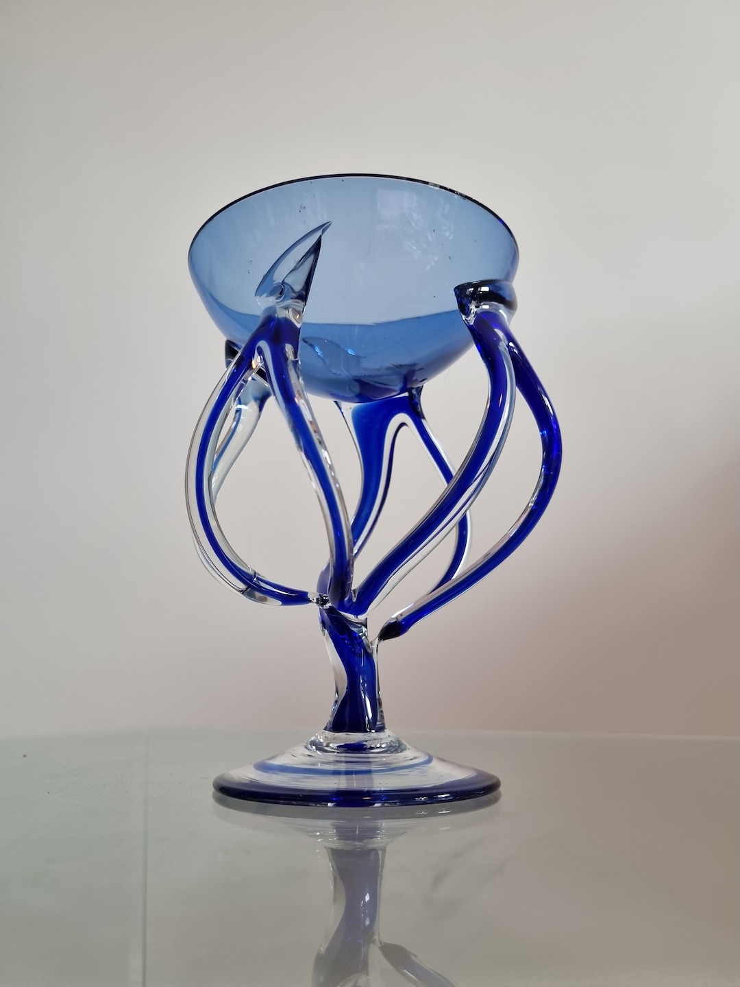 Josefina Krosno Poland Blue Art Glass Jellyfish Dish Twist Stem - Etsy