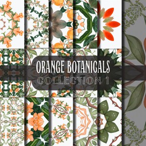 Orange Botanicals Collection 1 Digital Paper - Scrapbook Paper - Decoupage Paper - Digital Backgrounds - Tile Digital Papers - Botanical Art