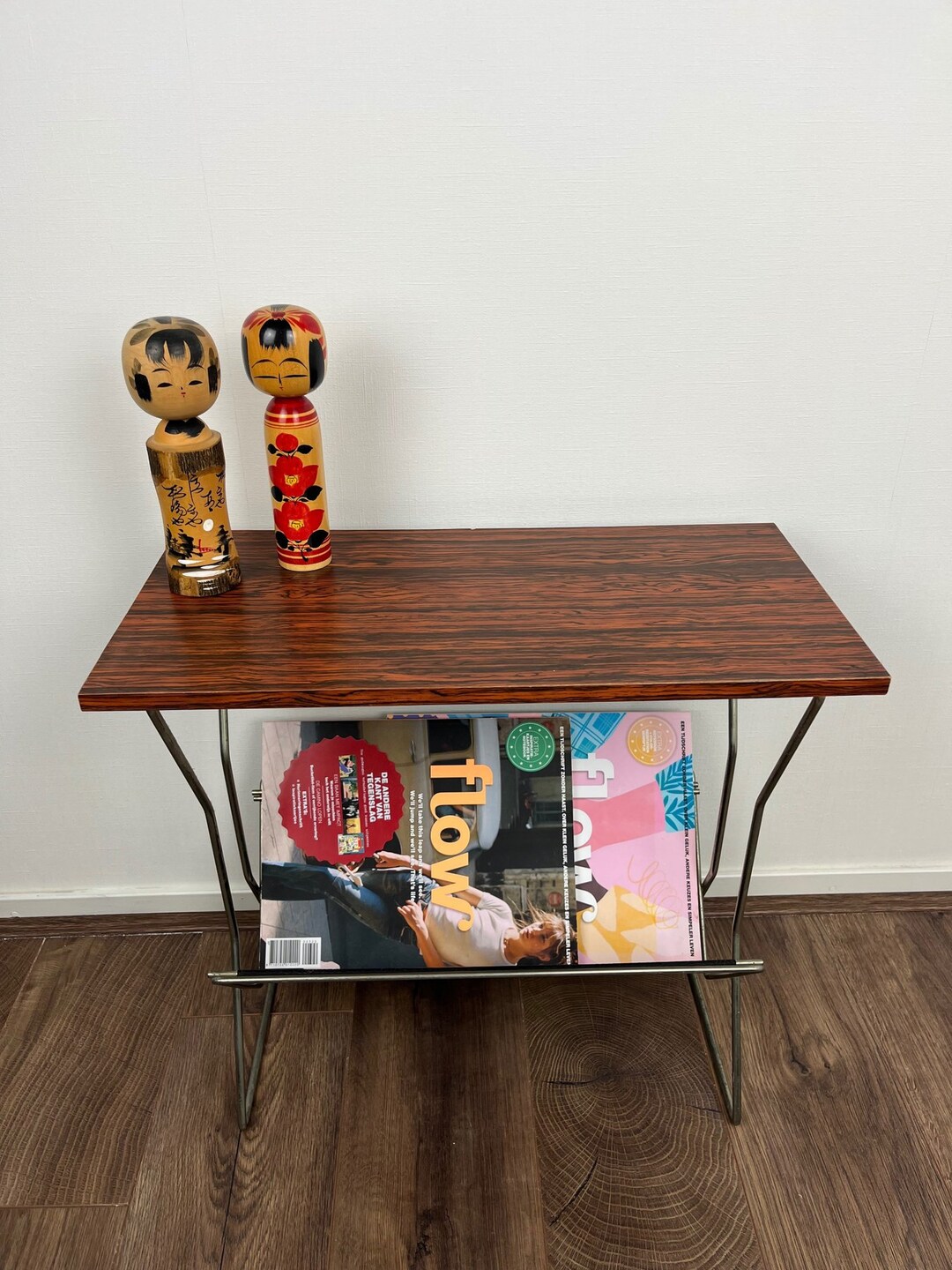 Vintage Metal Magazine Rack Table, Laminated Rosewood Top, Vintage 60s ...