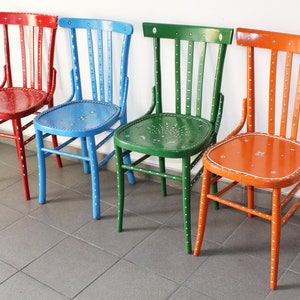 Chair - Four vintage Sicilian hand-painted solid wood chairs, 1960s