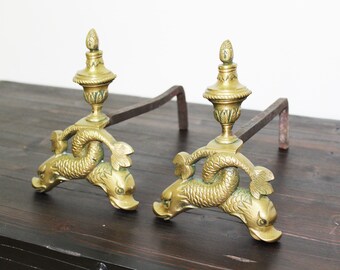 Pair of fireplace andirons (2) - Feuerböcke fireplace andirons set in bronze and iron