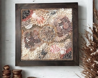 Seashell Wall Mosaic – “coral Reef” Round Coastal Sculpture