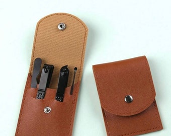 Brown Leather Portable Nail clipper set