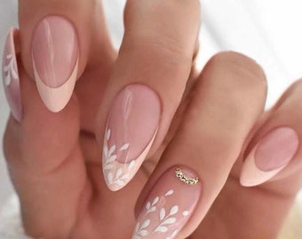 24 pcs Long Almond Leaf pattern press on nails set