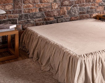 Natural Linen Bed Skirt: Dust Ruffle for Full, Queen, King, Twin Sizes.