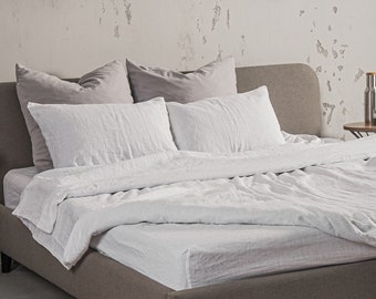 Linen Bedding Set 5 pcs. Stonewashed Duvet Cover. Fitted Flat Bed Sheets. Linen pillow cases. King duvet cover set. Linen sheets set.