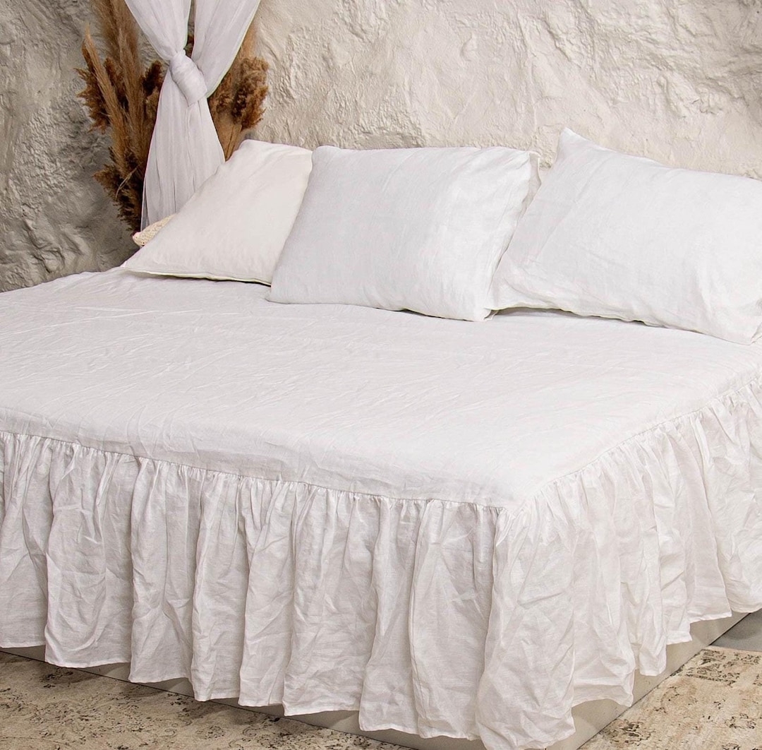 Linen Bed Skirt Ruffled Bedskirt Stonewashed Cover Organic Bedding Dust ...