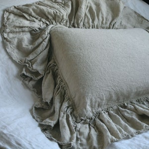 Ruffle pillowcase. Linen pillow cover ruffle around. Shams with ruffle. Natural linen bedding. Ruffled pillow shams. Body pillow. Euro shams