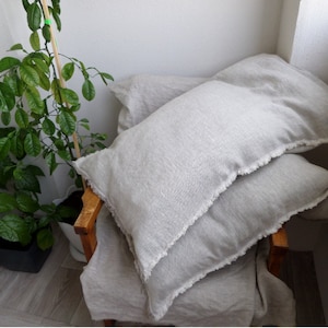 Fringed Pillow cover with buttons, natural Stonewashed linen pillowcase, Frayed Edges pillowcover ,Shabby Chic