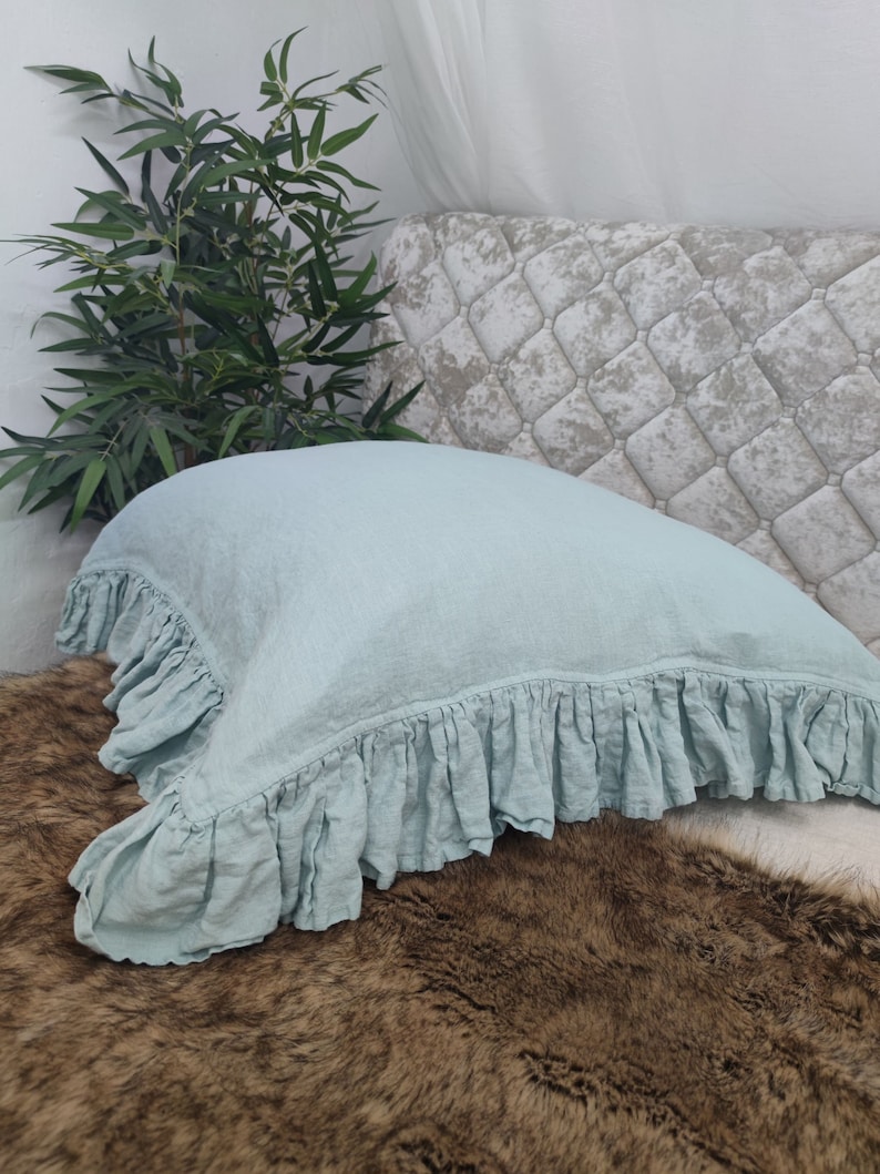 Ruffled Pillow Case Linen Pillow Cover With a Ruffle Around Etsy