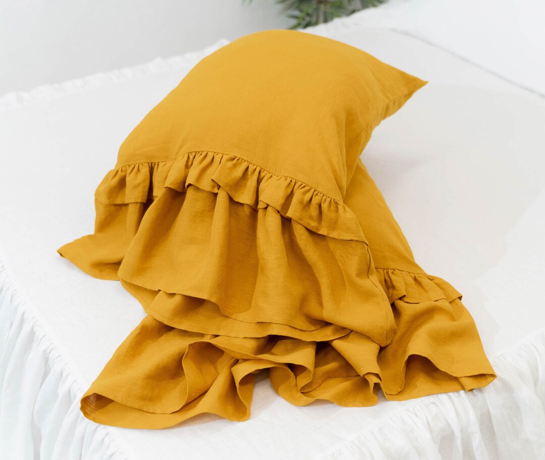 Doubleruffled Linen Pillow Case and Pillow Shams With a Etsy