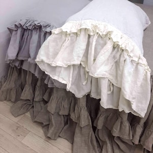 Organic Linen double ruffled Pillowcase frill Pillow Sham slip cover Standard Queen California King Linen shabby Bedding