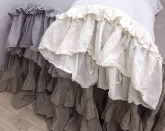 Organic Linen double ruffled Pillowcase frill Pillow Sham slip cover Standard Queen California King Linen shabby Bedding