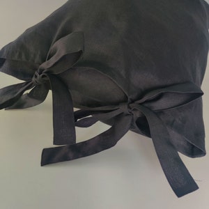 Black Linen Pillowcase with ties flap. Linen pillow cases. Linen pillow shams. Custom body pillow. Shabby chic bedding. Pure linen bedding