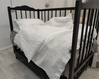 Crib bedding linen set. Linen duvet cover. Linen bedding set. Baby girl bedding. Toddler duvet cover. Organic bedding. Custom size. Baby set
