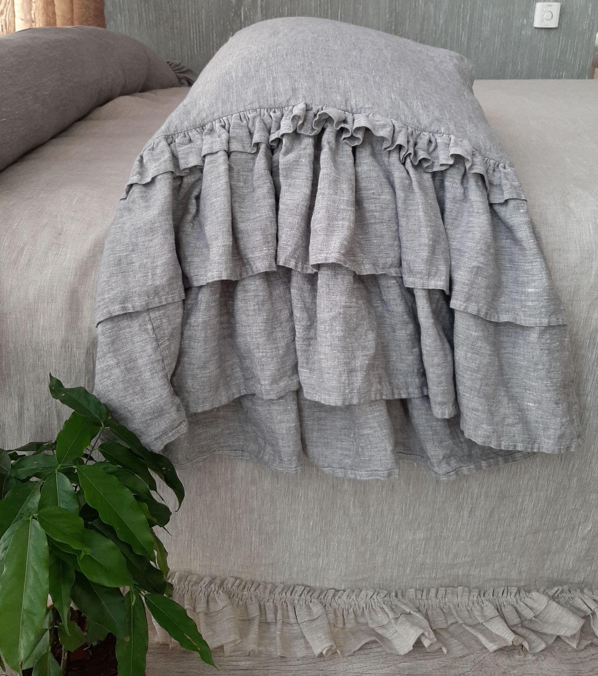 Linen Pillowcase with ruffle Custom body pillow Ruffle pillow shams Linen bedding Linen pillow sham Triple ruffle pillow cases