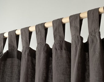 Charcoal Tab top linen curtains 55" wide, Linen Bedroom Curtains,Tab Top Drapes, door curtain, Kitchen curtains, curtain panels Window Decor