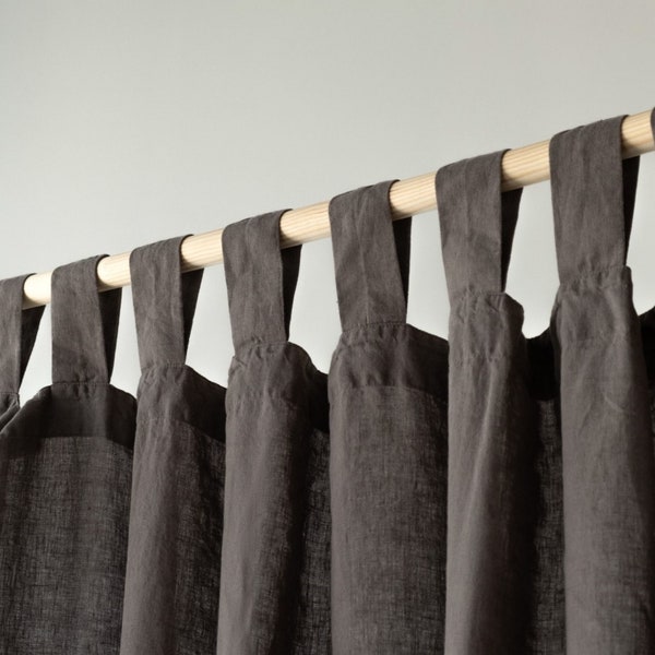 Charcoal Tab top linen curtains 55" wide, Linen Bedroom Curtains,Tab Top Drapes, door curtain, Kitchen curtains, curtain panels Window Decor
