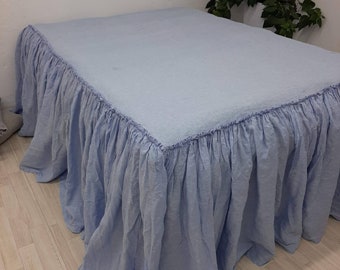 Linen Coverlet with ruffle. Linen Bed Cover. Ruffle Bedspread. Stonewashed ruffle bed skirt. Linen bedspread. Linen cover. Ruffled bedskirt.