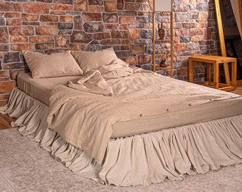 Organic Stonewashed Linen Bedding Set 5 Piece linen Duvet Cover Fitted Flat Bed Sheets Linen Pillowcases set linens