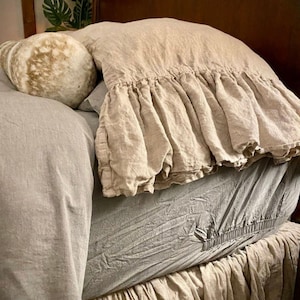 Organic Linen ruffled Pillowcase on one side frill Pillow Sham slip cover Standard Queen King Linen shabby Bedding ruffled pillow shams