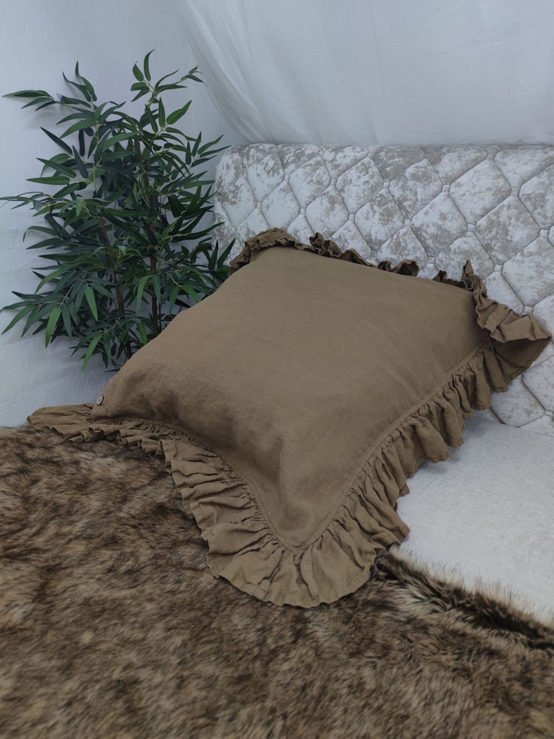 Ruffled Pillow Case Linen Pillow Cover With a Ruffle Around Etsy