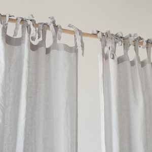 Tie top linen curtains with ties 55 wide, Window treatments panel, White curtains, door curtain,shower curtains, Kitchen curtains image 2