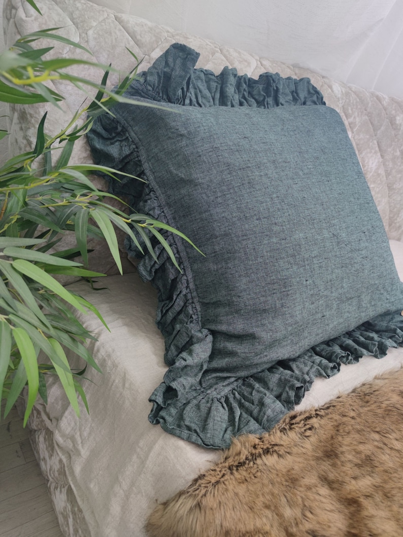 Ruffled Pillow Case Linen Pillow Cover With a Ruffle Around Etsy