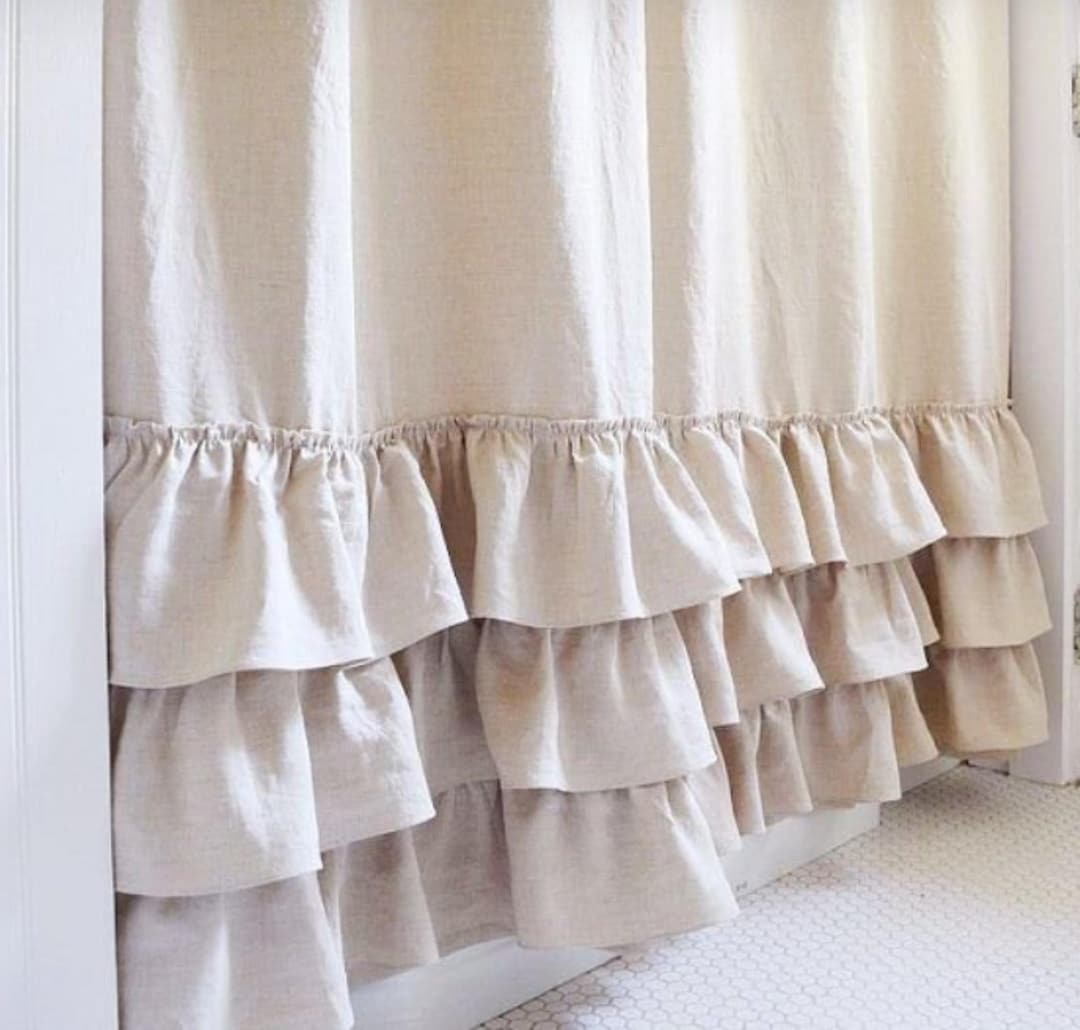 Linen Ruffle Curtain 1 Panel, Washed Soft Flax Drapes With Ruffles ...